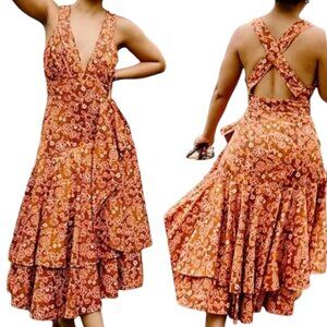J.CREW Cross-Back Ruffle-Hem Dress in Vintage Vines